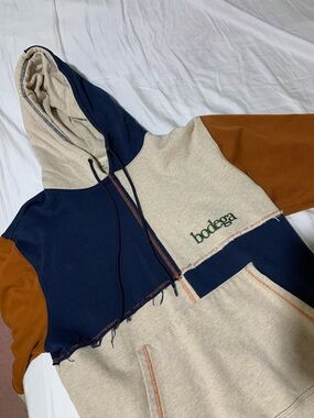 Bodega Colorblock Hoodie in Navy, Tan & Rust